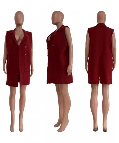 Women's Casual Sleeveless Long Sweater Vest Open Front Knit Cardigan Waistcoat with Pockets Wine Red $25.51 Sweaters