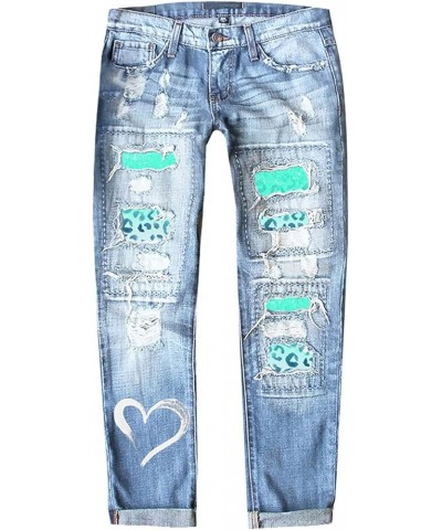 Womens Patchwork Stretch Boyfriend Distressed Ripped Jeans Sunflower Print Ripped Destroyed Denim Pants with Pockets 11-blue ...