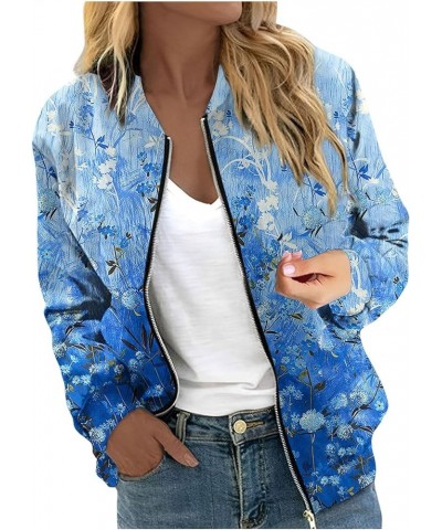 Zip Up Jackets for Women 2023 Trendy Casual Long Sleeve Coats Fall Bomber Jackets Sky Blue $11.39 Jackets