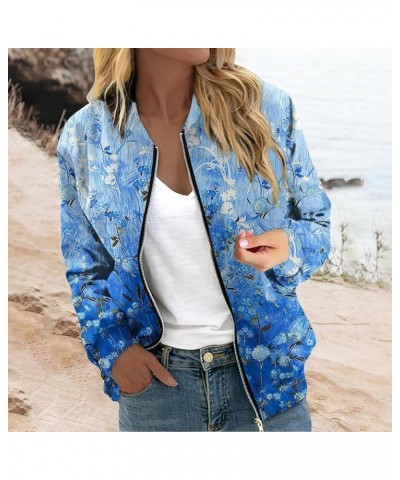 Zip Up Jackets for Women 2023 Trendy Casual Long Sleeve Coats Fall Bomber Jackets Sky Blue $11.39 Jackets