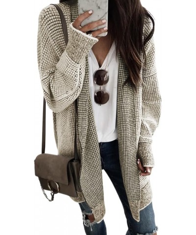 Womens Plaid Long Sleeve Open Front Cardigan Oversized Chunky Knit Sweaters Coat Apricot $23.40 Sweaters