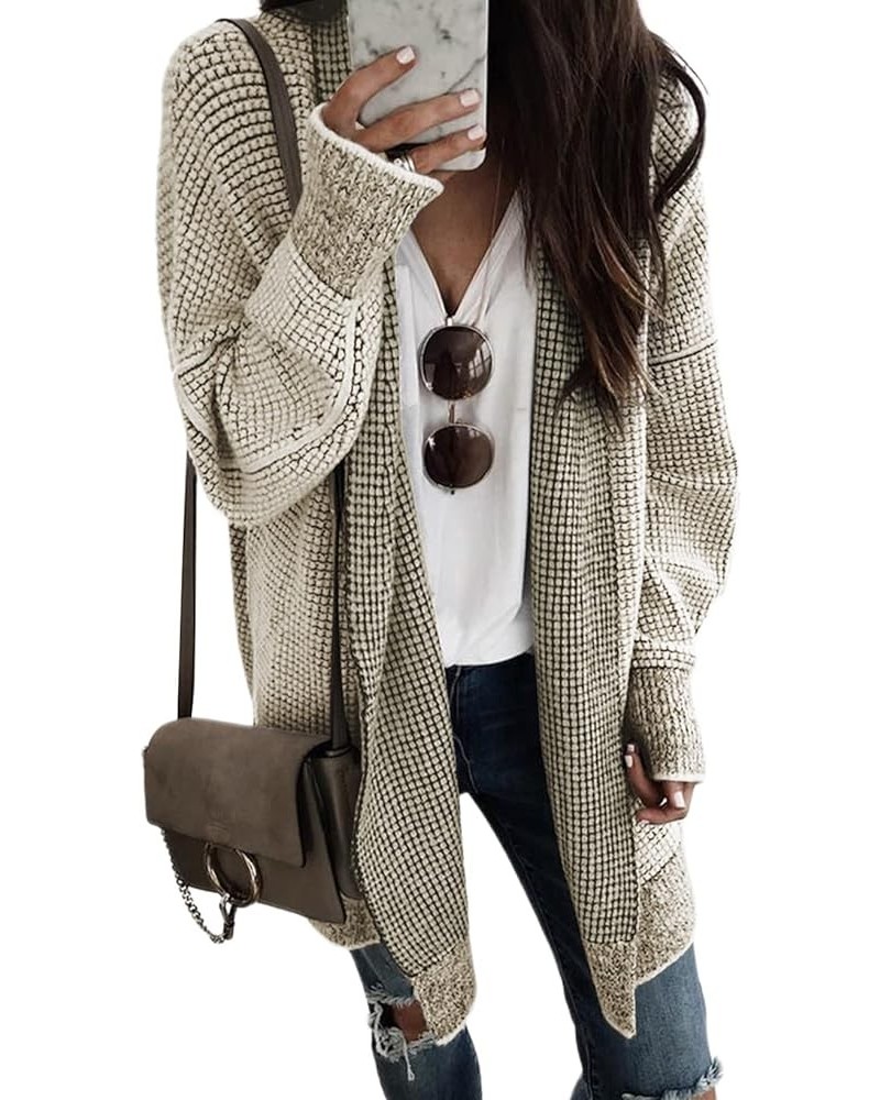 Womens Plaid Long Sleeve Open Front Cardigan Oversized Chunky Knit Sweaters Coat Apricot $23.40 Sweaters