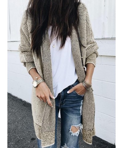 Womens Plaid Long Sleeve Open Front Cardigan Oversized Chunky Knit Sweaters Coat Apricot $23.40 Sweaters