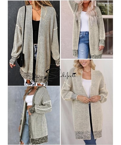 Womens Plaid Long Sleeve Open Front Cardigan Oversized Chunky Knit Sweaters Coat Apricot $23.40 Sweaters