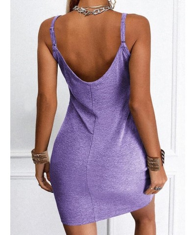 Womens Sleeveless Solid Slip Dresses Summer Casual Spaghetti Strap Dresses Cami Bodycon Dress Light Purple $12.49 Dresses