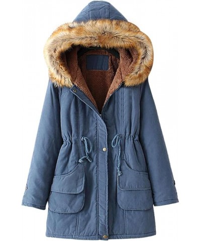 Coats for Women 2023 Fall Winter Warm Fleece Lined Jacket Long Sleeve Casual Fuzzy Faux Fur Hooded Coat Outwear V+blue $11.72...