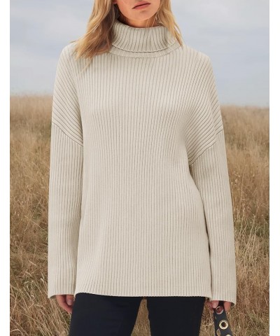 Women's 2024 Winter Sweaters High Neck Long Sleeve Chunky Knit Oversized Side Slit Pullover Sweater Jumper Tops Stone $21.60 ...