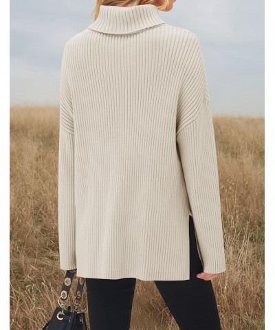 Women's 2024 Winter Sweaters High Neck Long Sleeve Chunky Knit Oversized Side Slit Pullover Sweater Jumper Tops Stone $21.60 ...