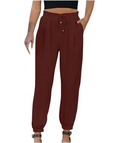 Cotton Linen Pants for Women Tapered Pants Casual Trousers Cargo Pants Long Lounge Pants Workout Clothes 06 Wine $10.00 Pants