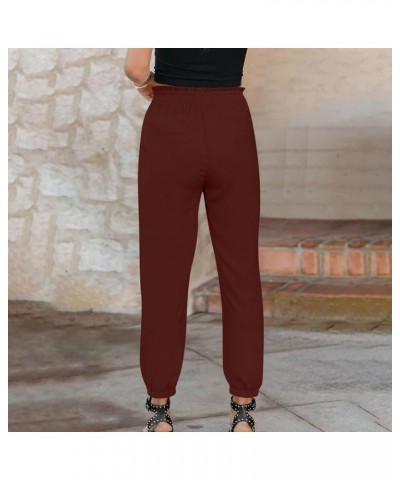 Cotton Linen Pants for Women Tapered Pants Casual Trousers Cargo Pants Long Lounge Pants Workout Clothes 06 Wine $10.00 Pants