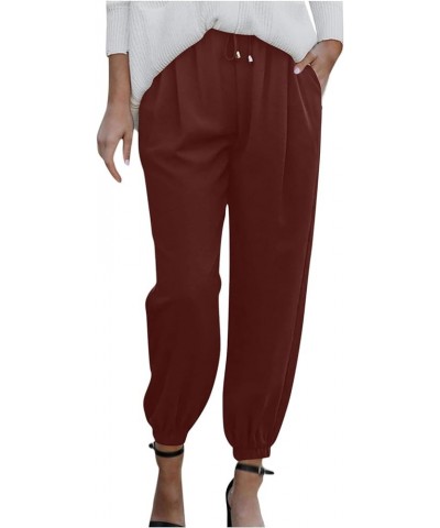 Cotton Linen Pants for Women Tapered Pants Casual Trousers Cargo Pants Long Lounge Pants Workout Clothes 06 Wine $10.00 Pants