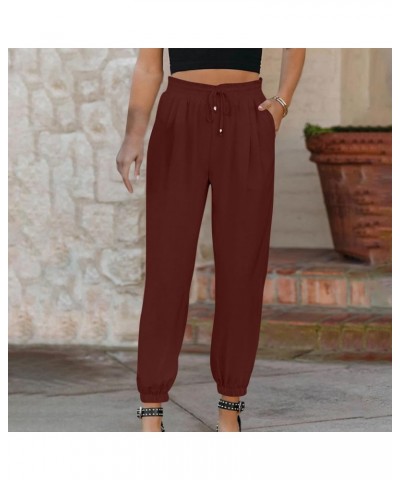 Cotton Linen Pants for Women Tapered Pants Casual Trousers Cargo Pants Long Lounge Pants Workout Clothes 06 Wine $10.00 Pants