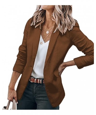 Women's Lapel Open Front Blazer 2024 Work Office Suit Jacket Slim Fit Long Sleeve Cardigan Coat with Pockets Brown $8.09 Blazers