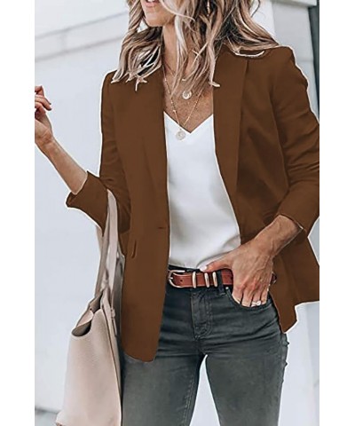 Women's Lapel Open Front Blazer 2024 Work Office Suit Jacket Slim Fit Long Sleeve Cardigan Coat with Pockets Brown $8.09 Blazers