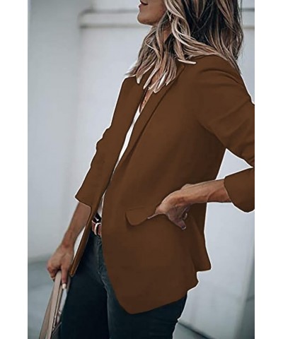 Women's Lapel Open Front Blazer 2024 Work Office Suit Jacket Slim Fit Long Sleeve Cardigan Coat with Pockets Brown $8.09 Blazers