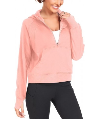 Womens 1/2 Zip Hoodies Half Zip Pullover Loose Sweatshirts Thumb Hole Pocket Long Sleeve Crop Tops Peach Pink $16.39 Hoodies ...