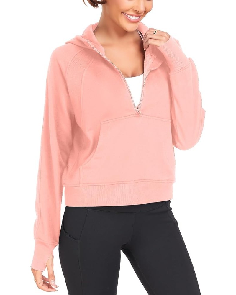 Womens 1/2 Zip Hoodies Half Zip Pullover Loose Sweatshirts Thumb Hole Pocket Long Sleeve Crop Tops Peach Pink $16.39 Hoodies ...