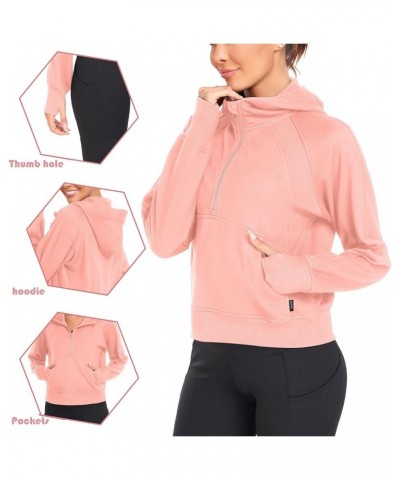 Womens 1/2 Zip Hoodies Half Zip Pullover Loose Sweatshirts Thumb Hole Pocket Long Sleeve Crop Tops Peach Pink $16.39 Hoodies ...