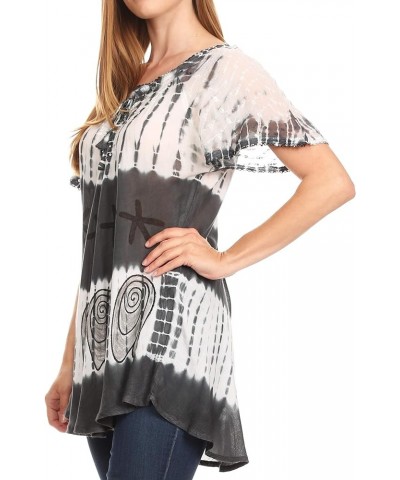 Donna Women's Casual Lace Short Sleeve Tie Dye Corset Loose Top Blouse 19202-gray $17.35 Blouses