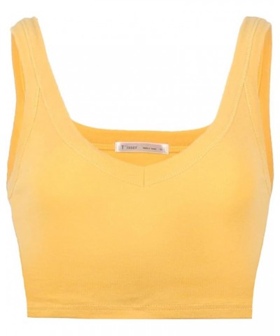 Women's Slim Fit V-Neck Cropped Tank Tops Sleeveless Spandex Knit 14-yellow $8.47 Tanks