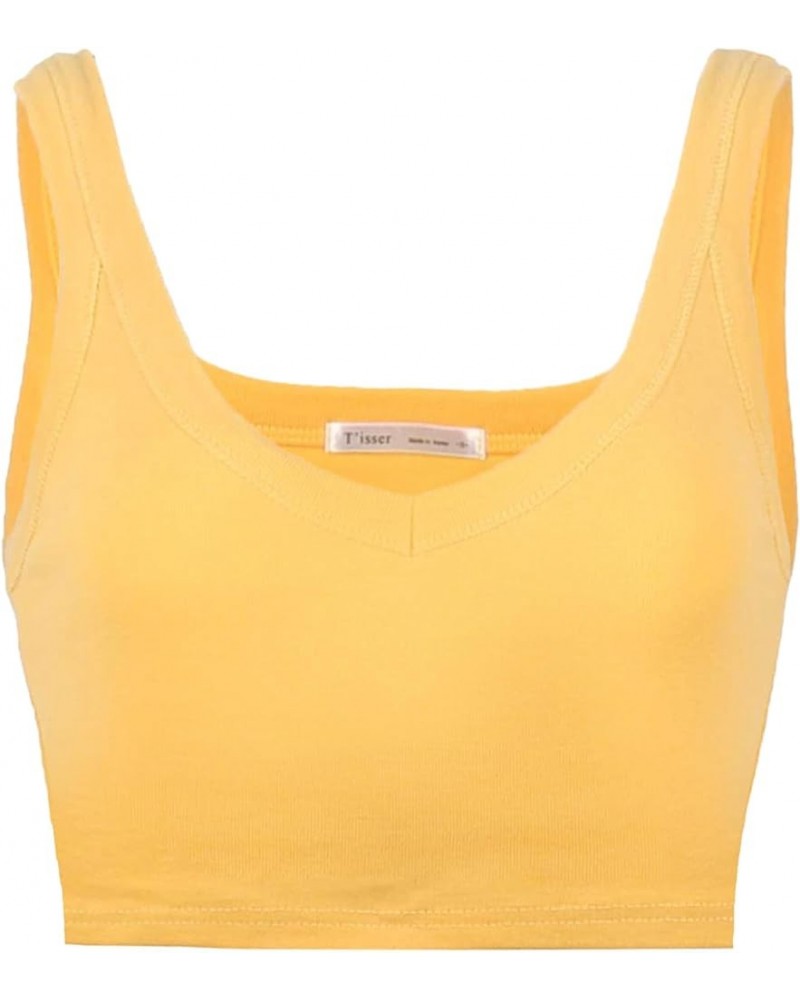 Women's Slim Fit V-Neck Cropped Tank Tops Sleeveless Spandex Knit 14-yellow $8.47 Tanks