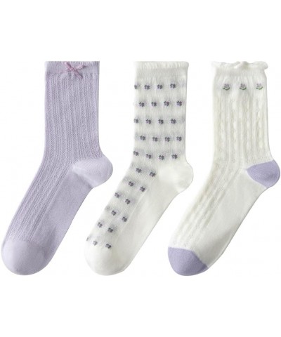 Cute Woman Socks Soft lace Breathable School Socks Fruit Ruffles Cartoon Purple Stripes $10.00 Activewear