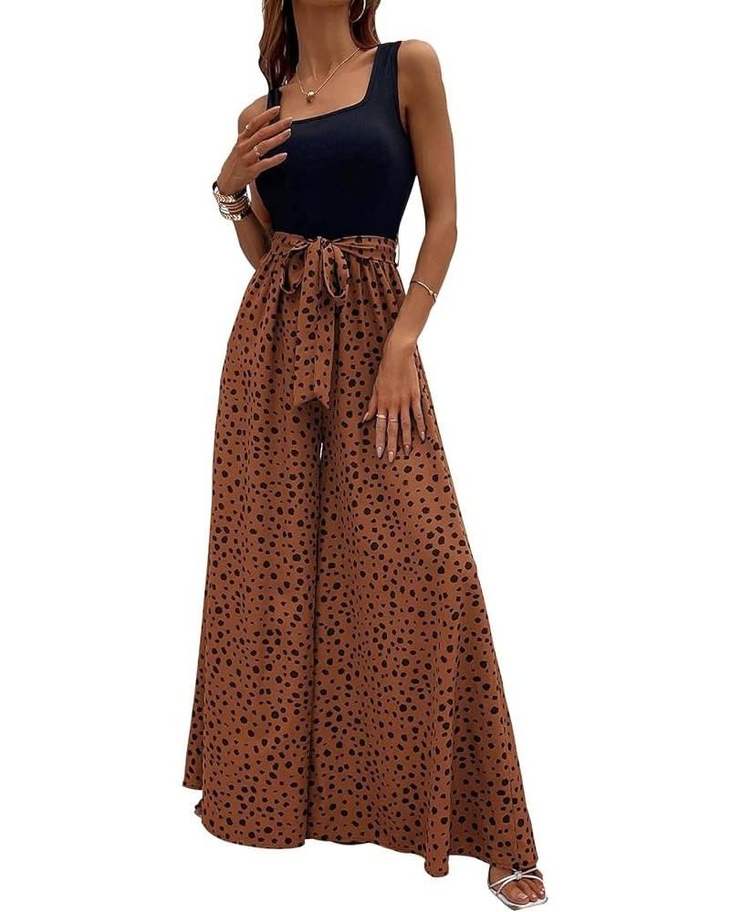 Women's Jumpsuits Dressy Casual Summer Loose Wide Leg Tank Top Jumpsuit with Belt 5642brown $19.27 Dresses