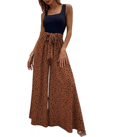 Women's Jumpsuits Dressy Casual Summer Loose Wide Leg Tank Top Jumpsuit with Belt 5642brown $19.27 Dresses