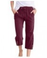 Capri Linen Pants for Women Wide Leg Casual Cotton Pant Loose Drawstrings High Waist Lounge Trousers with Pocket Wine $6.80 P...