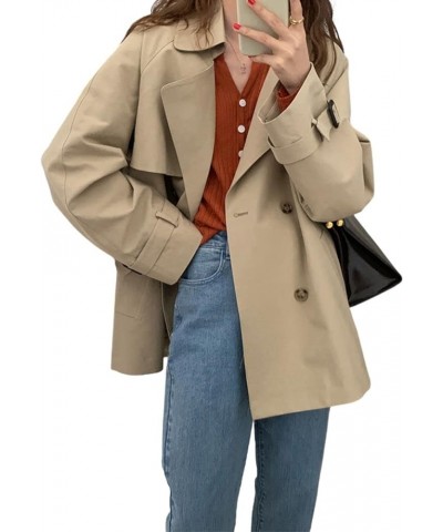 Kwoki Women's Double Breasted Short Trench Coat Long Sleeve Casual Button Lapel Overcoat Khaki $31.35 Jackets