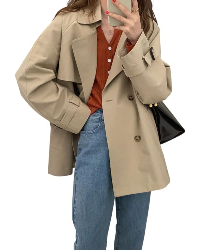 Kwoki Women's Double Breasted Short Trench Coat Long Sleeve Casual Button Lapel Overcoat Khaki $31.35 Jackets