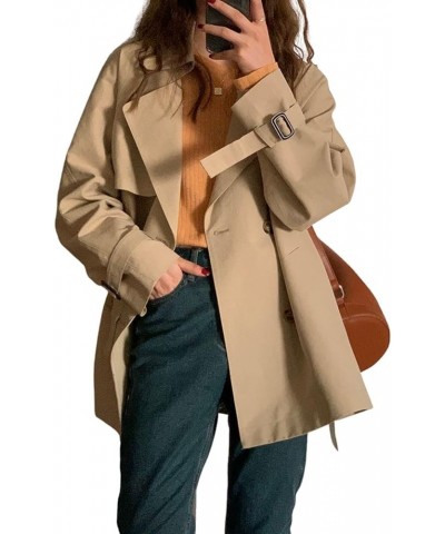 Kwoki Women's Double Breasted Short Trench Coat Long Sleeve Casual Button Lapel Overcoat Khaki $31.35 Jackets