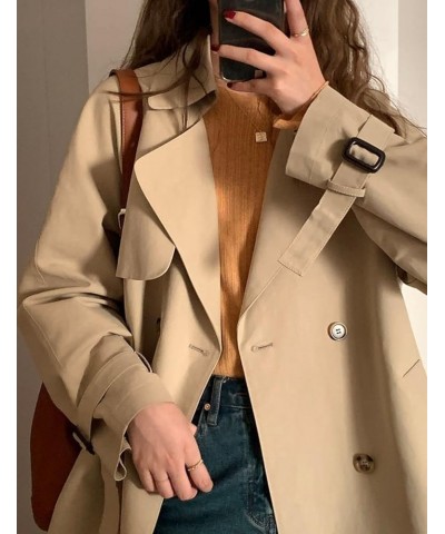 Kwoki Women's Double Breasted Short Trench Coat Long Sleeve Casual Button Lapel Overcoat Khaki $31.35 Jackets