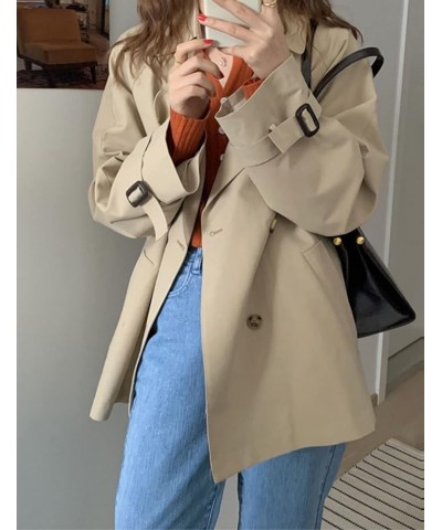 Kwoki Women's Double Breasted Short Trench Coat Long Sleeve Casual Button Lapel Overcoat Khaki $31.35 Jackets