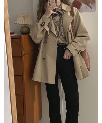 Kwoki Women's Double Breasted Short Trench Coat Long Sleeve Casual Button Lapel Overcoat Khaki $31.35 Jackets