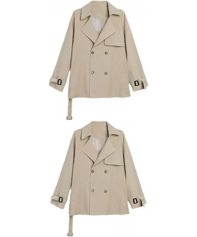 Kwoki Women's Double Breasted Short Trench Coat Long Sleeve Casual Button Lapel Overcoat Khaki $31.35 Jackets