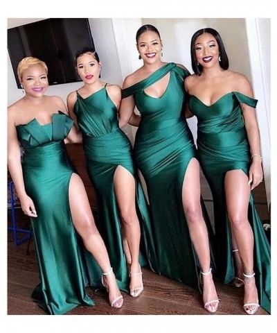 Shiny Satin Bridesmaid Dresses Long One Shoulder Mermaid Prom Dresses Formal Evening Gowns for Women with Slit Gray $28.97 Dr...