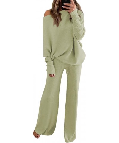 Womens 2 Piece Outfit Set Long Sleeve Knit Pullover Sweater Top and Wide Leg Pants Sweatsuit B Green $28.06 Activewear