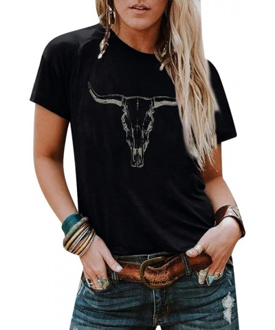 Boho Cow Skull Shirt Women Cowgirl t Shirt Vintage Western Rodeo Graphic Tee Short Sleeve Bull Skull Casual Top Black $14.55 ...