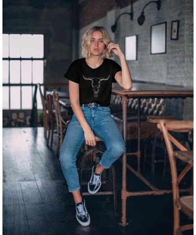 Boho Cow Skull Shirt Women Cowgirl t Shirt Vintage Western Rodeo Graphic Tee Short Sleeve Bull Skull Casual Top Black $14.55 ...