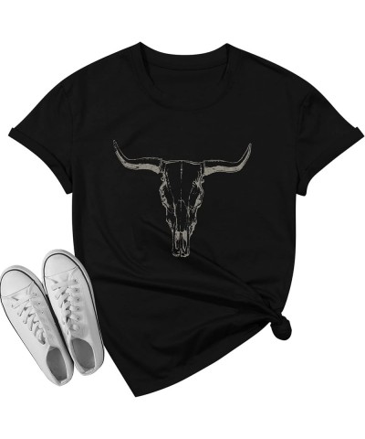 Boho Cow Skull Shirt Women Cowgirl t Shirt Vintage Western Rodeo Graphic Tee Short Sleeve Bull Skull Casual Top Black $14.55 ...