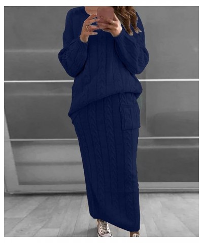 Women's Cable Knit Long Skirt 2 Piece Outfit Chunky Oversized Pullover Sweater Top and Long Pencil Skirt Sets Navy Blue $20.2...