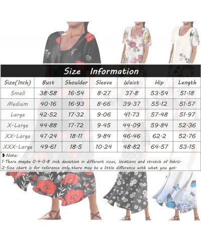 Womens Plus Size Maxi Dress Short Sleeve Cotton Linen Floral Dress with Pockets E-blue $13.74 Dresses