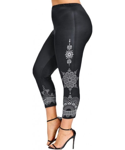 Lace Leggings for Women High Waisted Tummy Control Capri Cropped Leggings Plus Size Stretch Tights Yoga Pants 8-black $6.83 P...