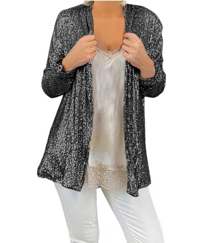 Sequin Jackets for Women Long Sleeve Open Front Glitter Cropped Blazer Coat Womens Shiny Short Party Outfits Tops 3-black $13...