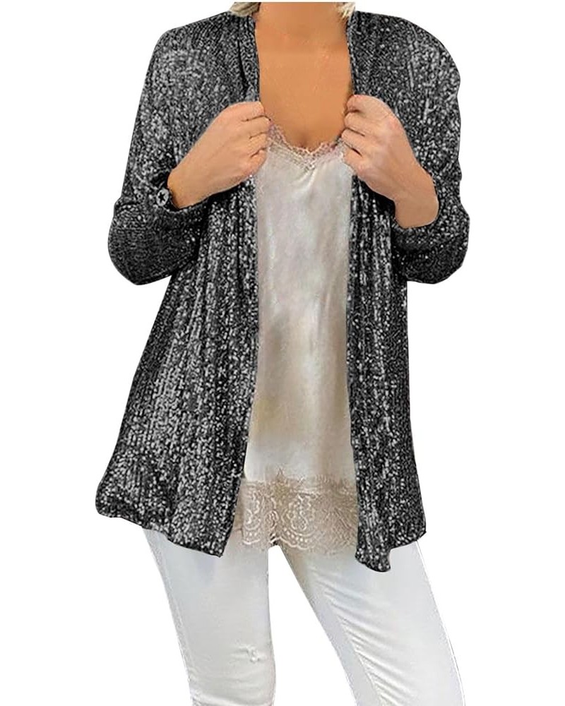 Sequin Jackets for Women Long Sleeve Open Front Glitter Cropped Blazer Coat Womens Shiny Short Party Outfits Tops 3-black $13...