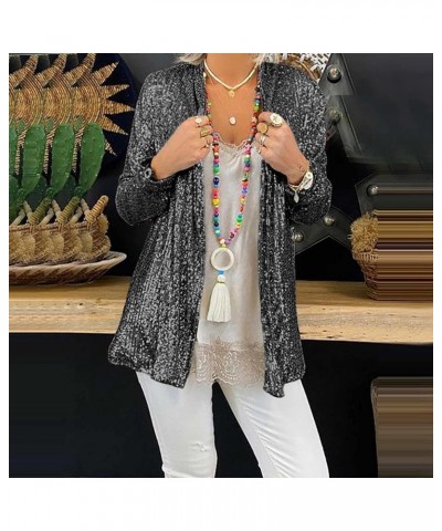 Sequin Jackets for Women Long Sleeve Open Front Glitter Cropped Blazer Coat Womens Shiny Short Party Outfits Tops 3-black $13...