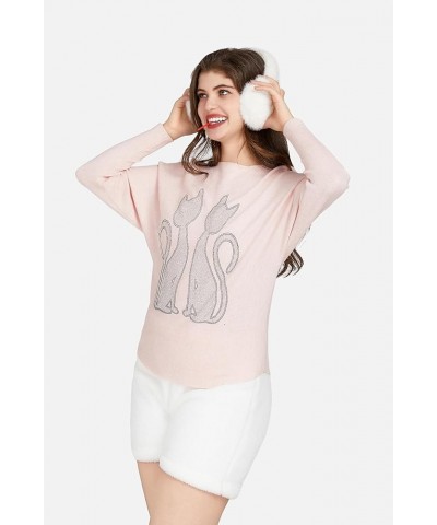 Women's Fall Winter Round Neck Batwing Sleeve Pullover Sweater One Size 821-pink $10.07 Sweaters