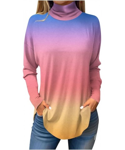 Women's T-Shirts Long Sleeve Printing Blouse Turtleneck Tunic Pullovers Vintage Loose Fit Tops Comfy Y2k Sweatshirts 2-purple...