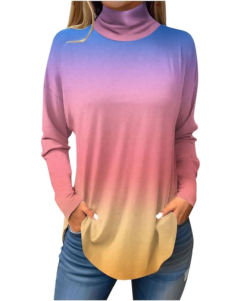 Women's T-Shirts Long Sleeve Printing Blouse Turtleneck Tunic Pullovers Vintage Loose Fit Tops Comfy Y2k Sweatshirts 2-purple...